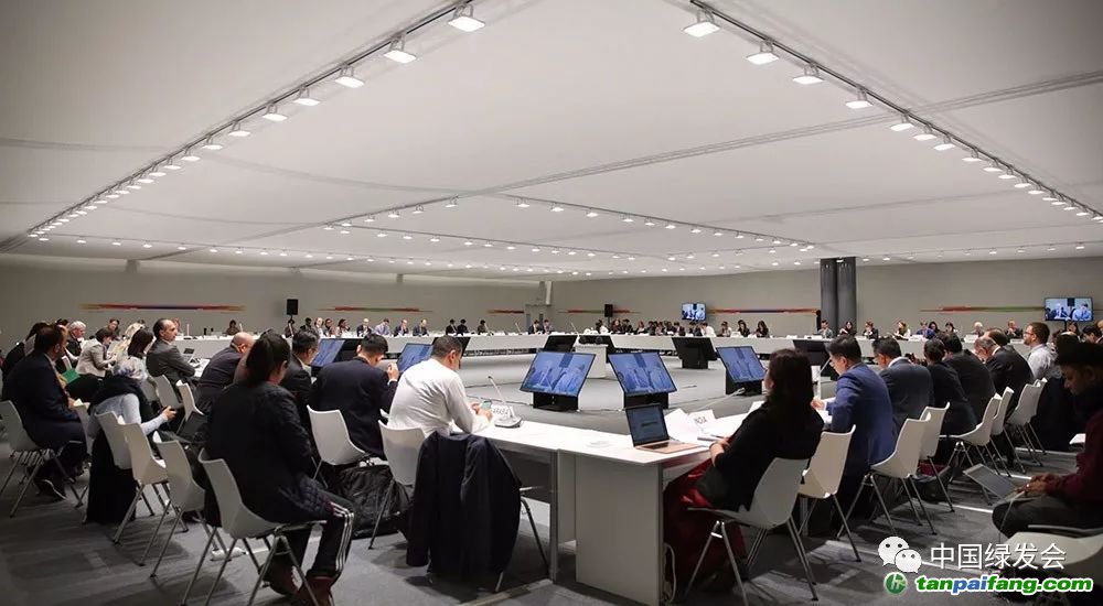 代表們在締約方會議主席會議上就談判成果進行磋商。（來源：IISD/ENB）